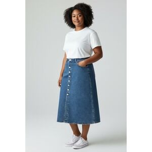 Universal Thread Blue Denim Midi Skirt Button Down Front‎ Sz 17